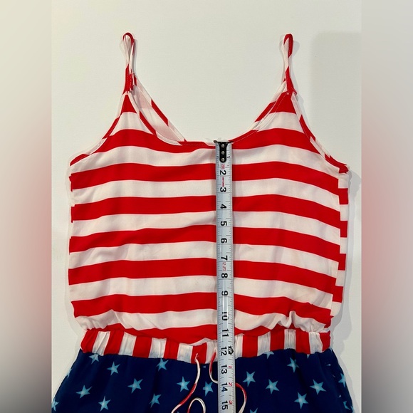 Tipsy Elves American Flag Red and White Striped Jumpsuit Blue Starry Bottom XS - Picture 7 of 15